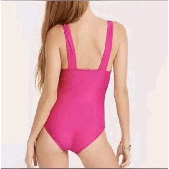J. Crew Long-Torso Ruched V-neck One-Piece Swim Radiant Fuchsia Pink Siz 20 (855 - Picture 3 of 5